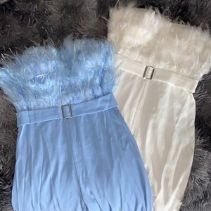 feathered jumpsuits !